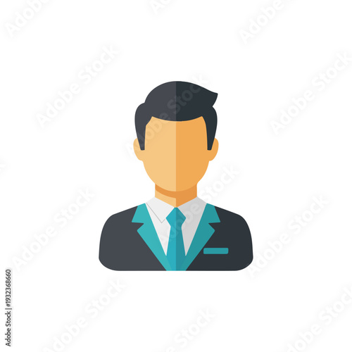 A flat-design business person avatar wearing a suit and tie