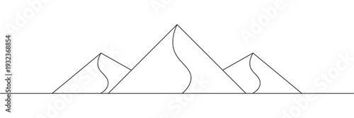 Minimalist continuous one line drawing of desert sand dunes under a clear sky for nature design. Editable stroke outline. Single contour art. Doodle hand drawn vector illustration