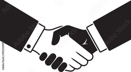 Black and white handshake or shaking hands in unity flat vector icon for apps and websites