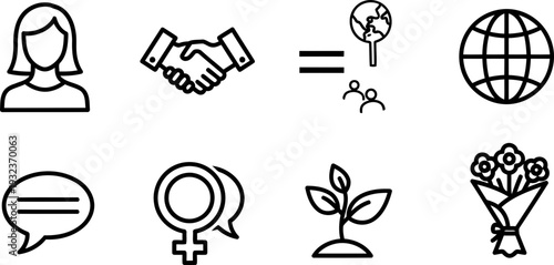 International Womens Day icon set representing diversity and empowerment