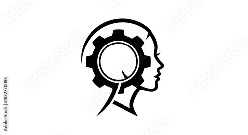 Human Head with Gear Mechanism Inside Simple Line Art