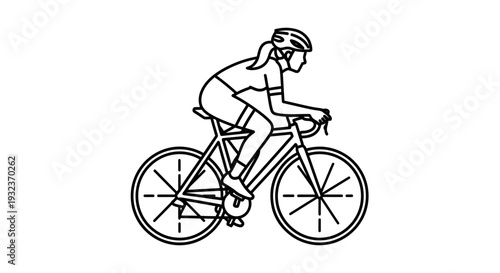 Cyclist Riding Racing Bicycle Isolated on White Background