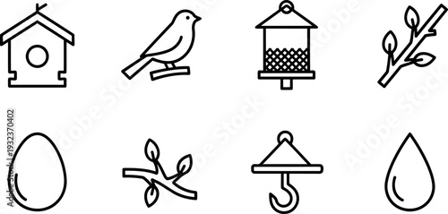 National Nestbox Week icon set: birds, eggs, and shelter illustrations