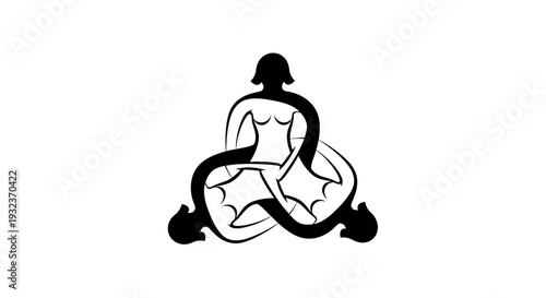 Simple Black Silhouette of Person Meditating with Curved Lines