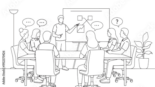 Business Workshop and Strategy Meeting Illustration Representing Corporate Planning and Team Collaboration