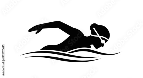 Silhouette of a Swimmer in Action Swimming in Water