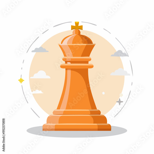 Vector business icon of a chess queen piece, isolated on a game-themed background, viewed from the front
