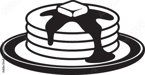 Breakfast pancakes with syrup and butter on a plate flat icon for food apps and websites