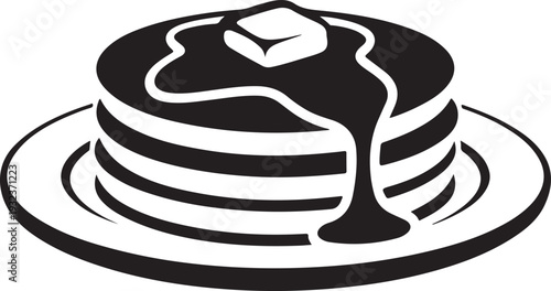 Breakfast pancakes with syrup and butter on a plate flat icon for food apps and websites