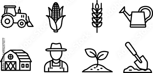 National Agriculture Day farming icons collection, line art vector