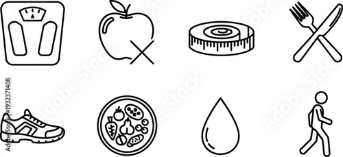 World Obesity Day healthcare and fitness icons vector set