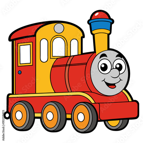 Cartoon Old Steam Locomotive Toy with Funny Face Coloring Page 