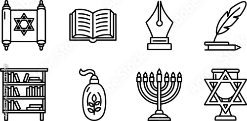 Jewish Book Week line art icons collection