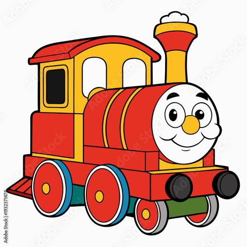 Cartoon Old Steam Locomotive Toy with Funny Face Coloring Page 
