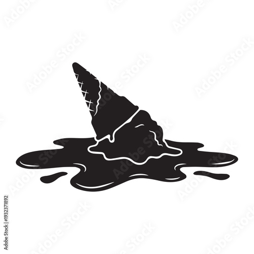 Melted ice cream cone Icon Silhouette vector black design on a white background