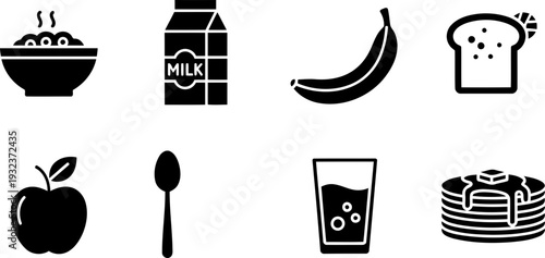 National School Breakfast Week food icons in black and white