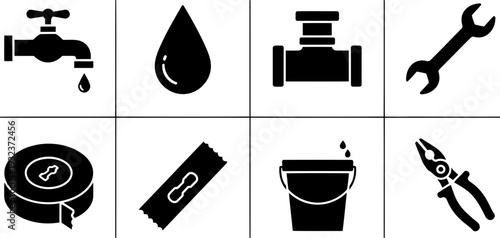Fix a Leak Week icons: plumbing, tools, water conservation