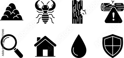 Termite Awareness Week pest control icons in black and white