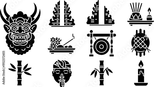 Balinese New Year (Nyepi) icons for silence and meditation