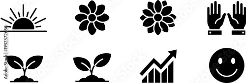 National Optimism Month icons: growth, joy, and positivity