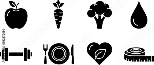 National Nutrition Month healthy lifestyle icons collection