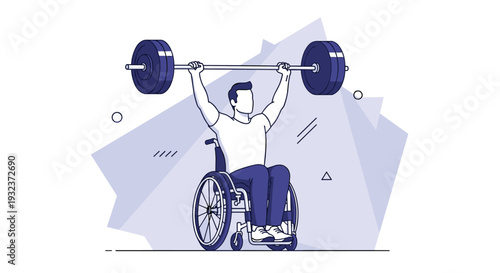 Determined man in a wheelchair performing a heavy barbell overhead press exercise to show strength and motivation.