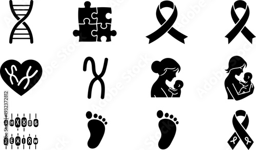 Trisomy Awareness Month icons and symbols vector set