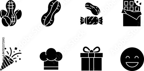 National Peanut Cluster Day icons: peanuts, candy, chocolate, celebration