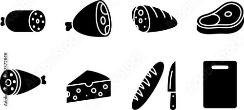 National Cold Cuts Day icon set with deli meats and cheese