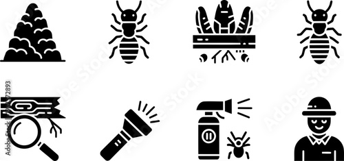 Termite Awareness Week icons for pest control and inspection vector set