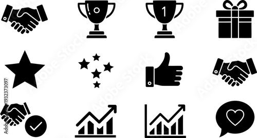 National Employee Appreciation Day icons with recognition and success symbols