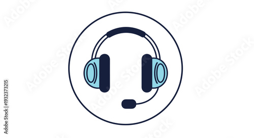 Professional headset with a microphone shown in a circular frame representing customer support, call center services, or gaming.