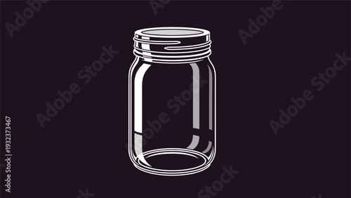 Clear empty glass mason jar with a metal lid positioned centrally on a dark purple background for storage concepts.