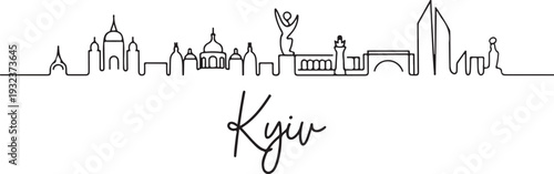City silhouette Kyiv Ukraine in pen line style drawing with black lines on white background 