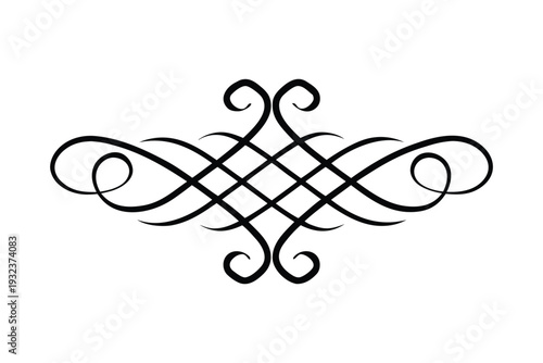 Intricate black celtic knot with symmetrical loops and swirls on white background