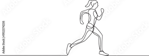 Continuous one line drawing. Sport running woman on white background. Vector illustration
