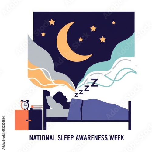 National Sleep Awareness Week illustration of person sleeping soundly