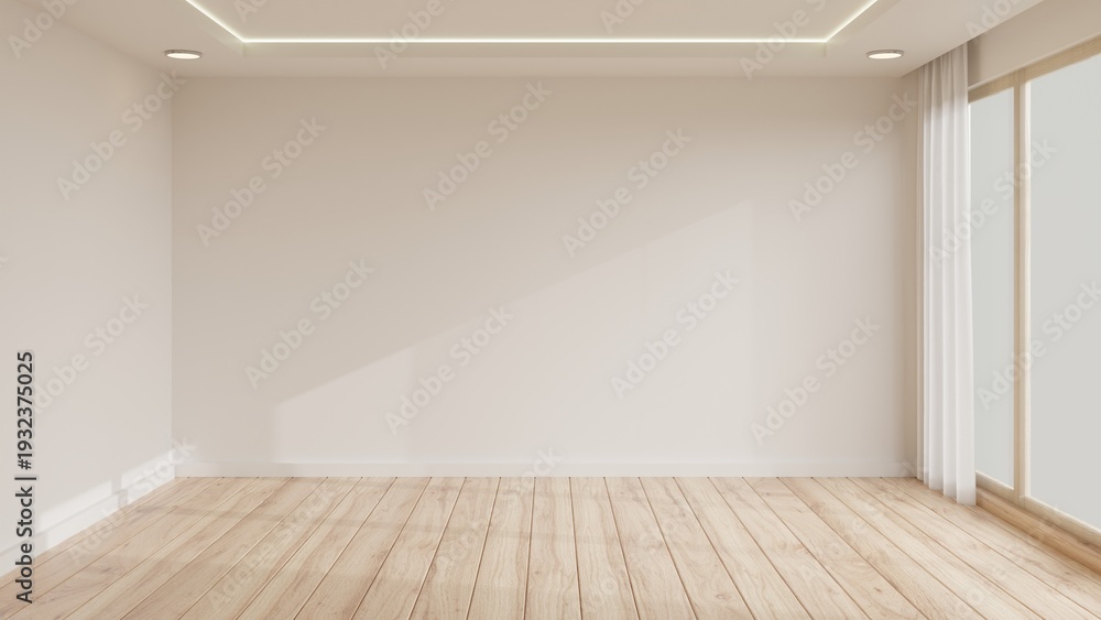 Fototapeta premium Empty Minimal Living Room Interior with Blank Wall and Natural Light.3d rendering.