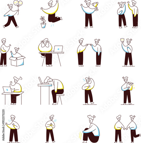 Collection of Emotions and Moods Doodle Style Illustrations 