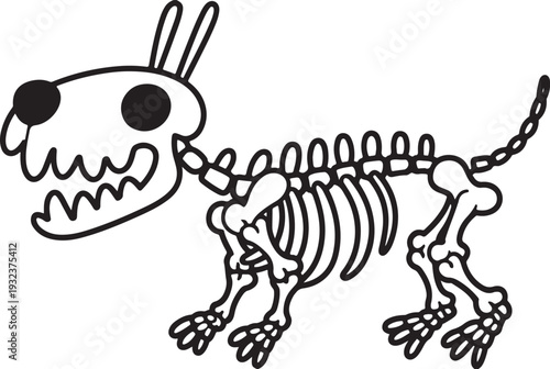 Dog Skeleton Bone Halloween Horror Cartoon Cool Design Lover Art Vector Illustration Card T-Shirt Poster Sticker Graphic Print Decorative Drawing Isolated Logo Decoration Symbol Creative Cool Style