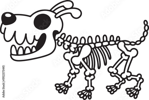 Dog Skeleton Bone Halloween Horror Cartoon Cool Design Lover Art Vector Illustration Card T-Shirt Poster Sticker Graphic Print Decorative Drawing Isolated Logo Decoration Symbol Creative Cool Style