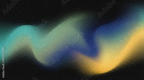 Teal green blue yellow color shape abstract grainy gradient background, black backdrop noisy texture wide banner poster header design