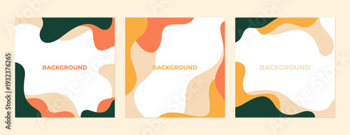 Set of abstract square backgrounds with organic wave shapes in pastel colors. Vector illustration. Modern design template for social media post, branding, sale, cover, poster, flyer, and web
