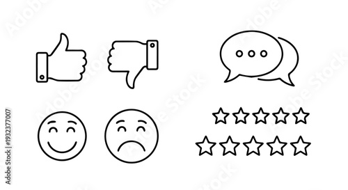 Set of 10 feedback and rating line icons vector