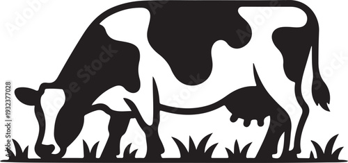 Feeding cow stylized vector silhouette