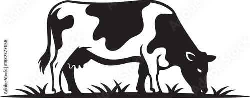 Feeding cow stylized vector silhouette