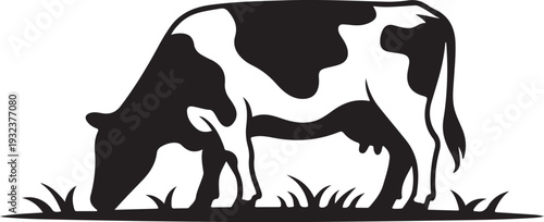 Feeding cow stylized vector silhouette