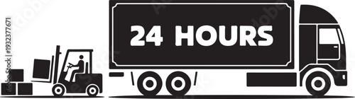 Forklift truck loading the boxes in the semi trailer truck