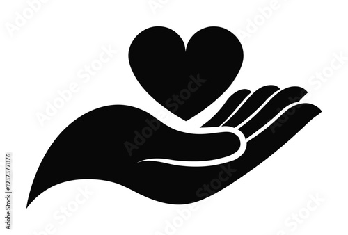 Vector of an open hand cradling a heart symbol representing love and care