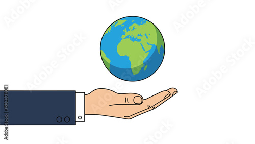 Human hand holding a floating globe of the earth representing global business, environment, and world connectivity.